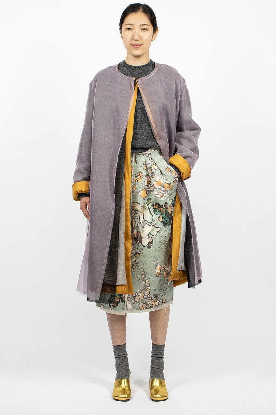 Layered Silk Coat Lilac