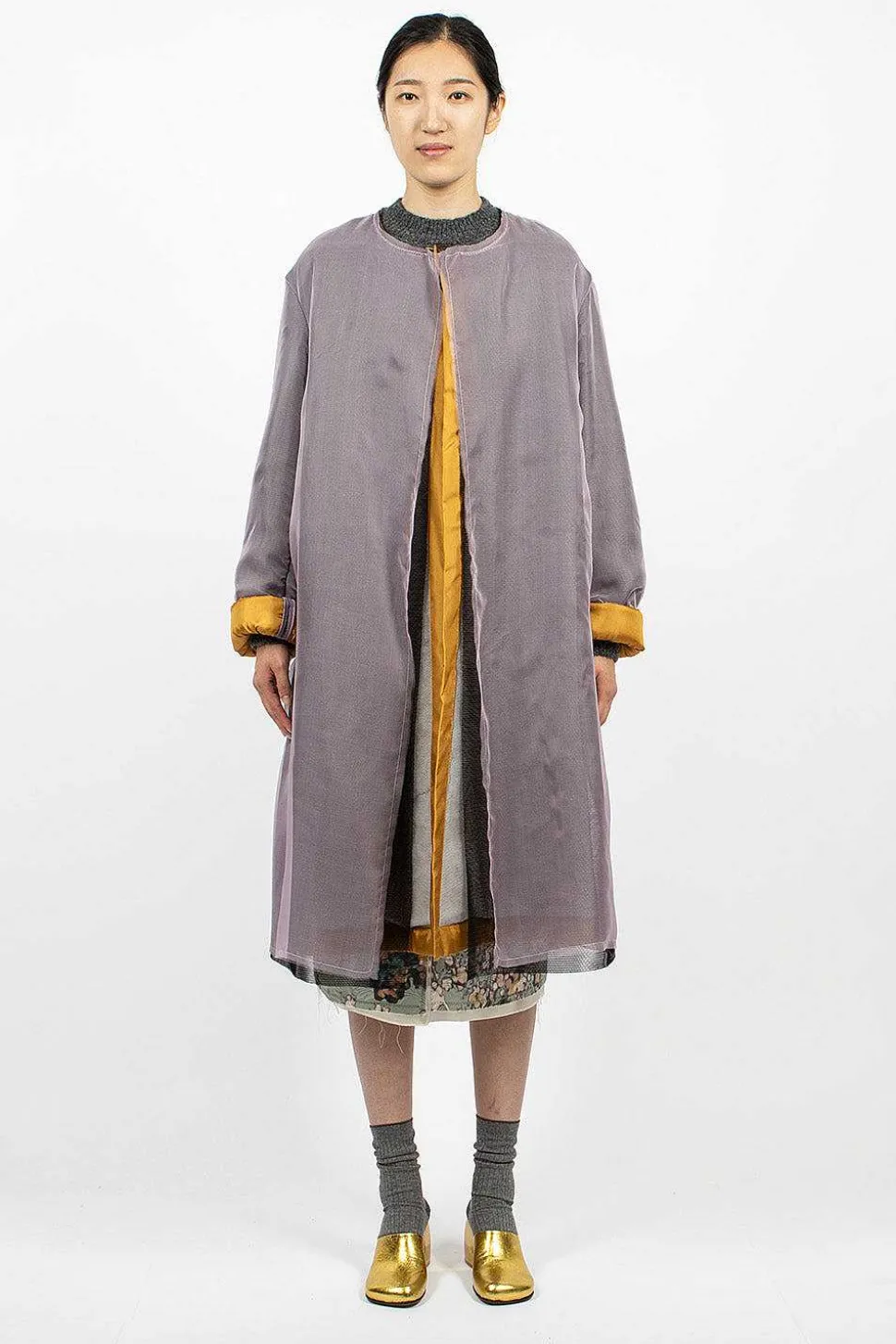 Layered Silk Coat Lilac