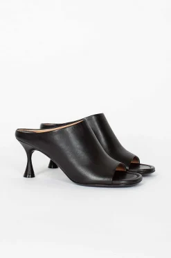 Leather Heeled Mules Black