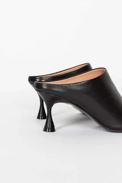 Leather Heeled Mules Black