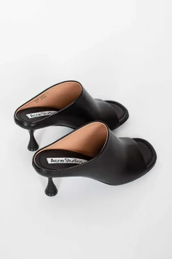Leather Heeled Mules Black