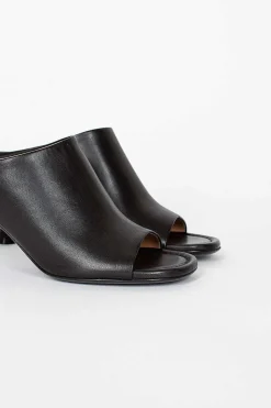 Leather Heeled Mules Black