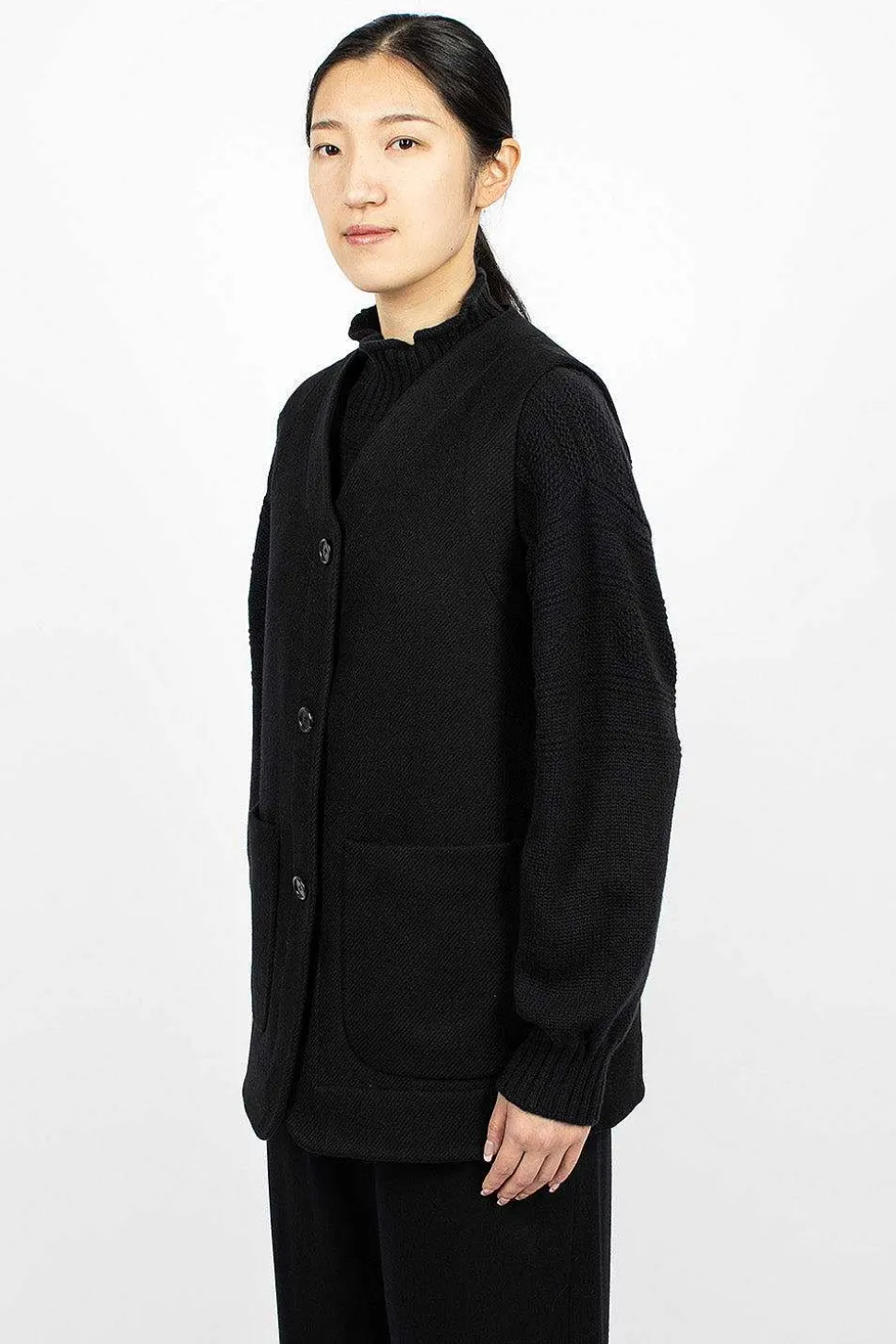 Long Line Jerkin Waistcoat Black