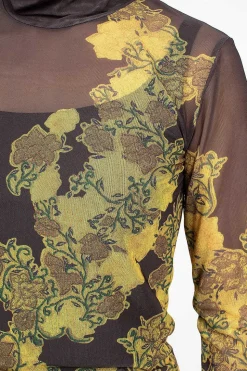 Mesh Turtleneck Brown Floral