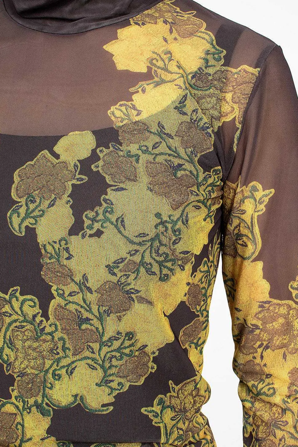 Mesh Turtleneck Brown Floral