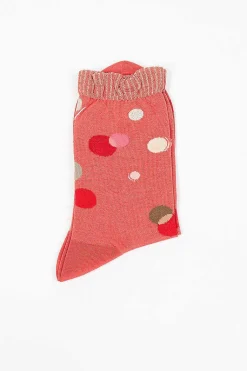 Metallic Thread Polka Ankle Sock Orange