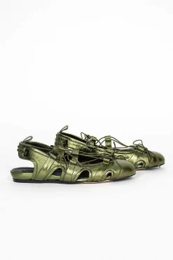 Nappa Metallic Ballerina Khaki