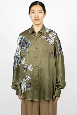 Oversized Floral Shirt Khaki