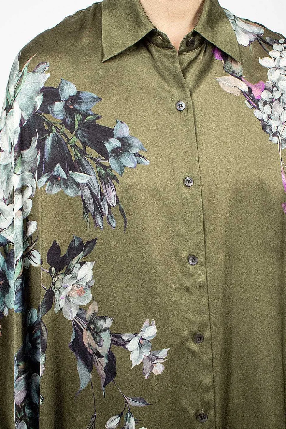 Oversized Floral Shirt Khaki