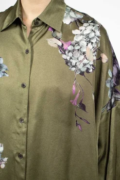Oversized Floral Shirt Khaki