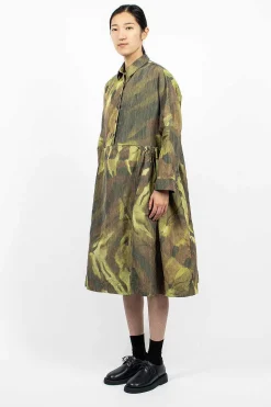 Paga Rouch Dress Ikat Khaki