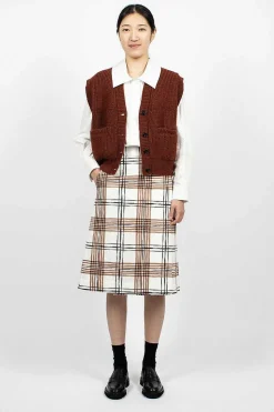 Painted Check Wrap Skirt Off-White/Black/Tan
