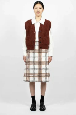Painted Check Wrap Skirt Off-White/Black/Tan