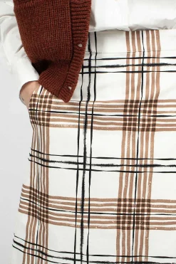 Painted Check Wrap Skirt Off-White/Black/Tan