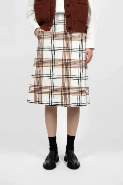Painted Check Wrap Skirt Off-White/Black/Tan