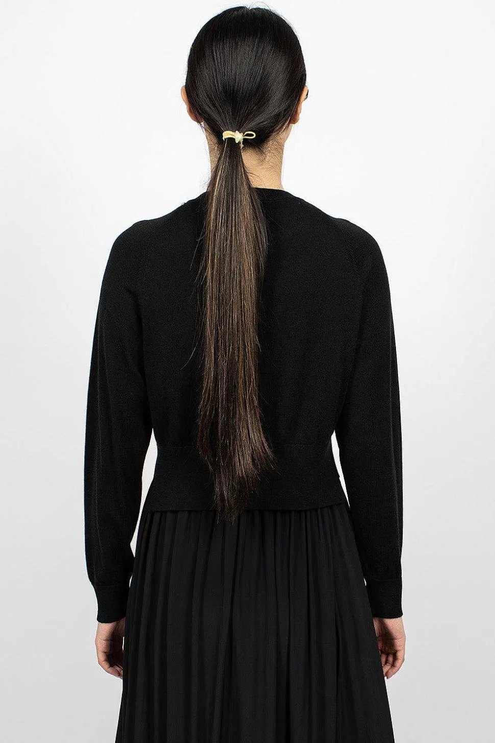 Pearl Embellished Cropped Black Cardigan