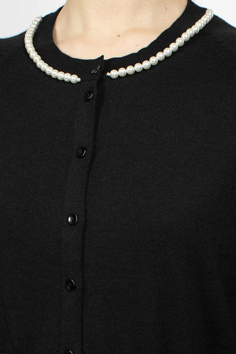 Pearl Embellished Cropped Black Cardigan