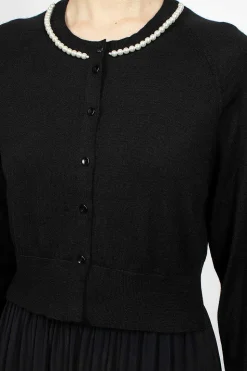 Pearl Embellished Cropped Black Cardigan