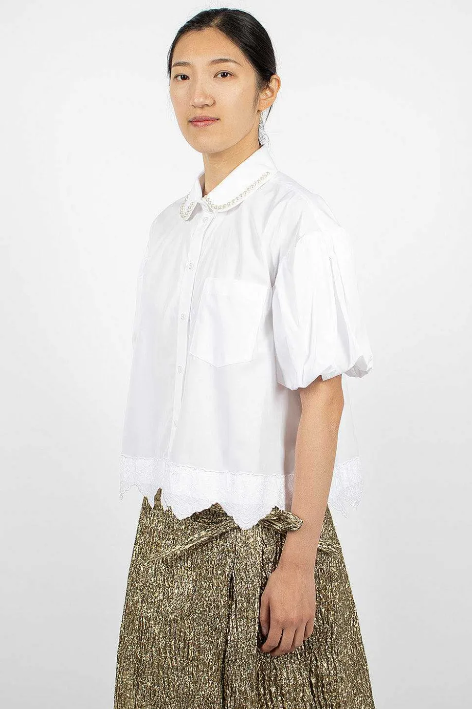 Pearl Embellished Shirt White