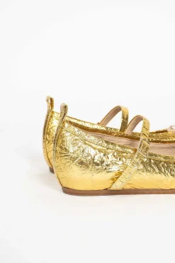 Pleated Toe Ballerina Gold