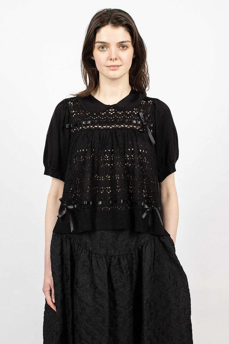 Pointelle Knit Jumper Black