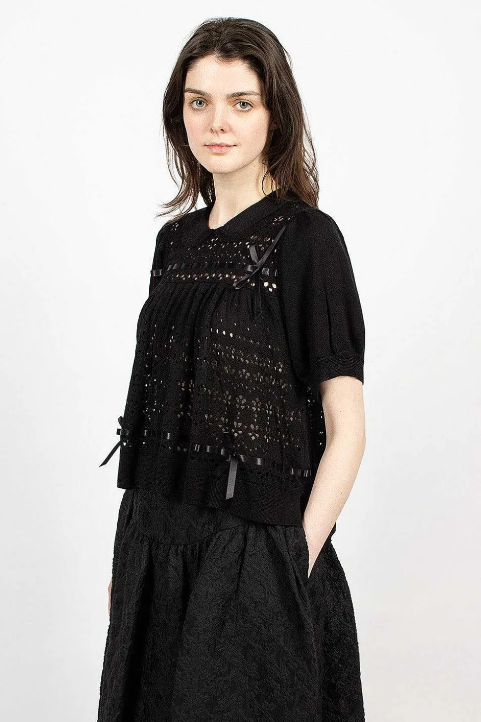 Pointelle Knit Jumper Black
