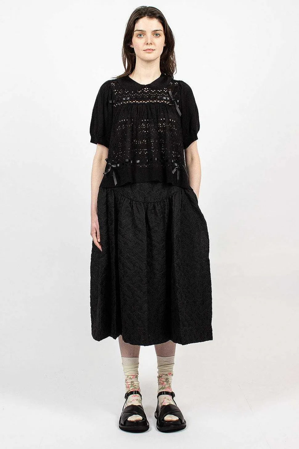 Pointelle Knit Jumper Black