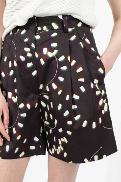 Printed Pleat Shorts Black