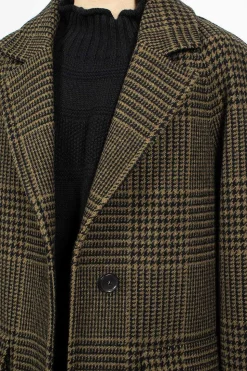 Raglan Check Overcoat Black/Olive
