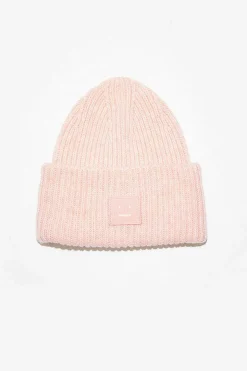 Ribbed Knit Beanie Pink Melange