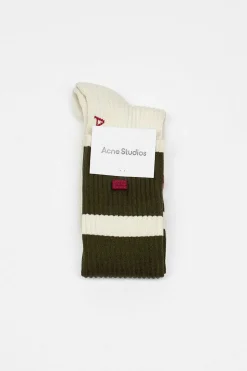 Ribbed Stripe Socks Dark Khaki