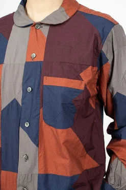Rounded Collar Shirt Burgundy/Geo