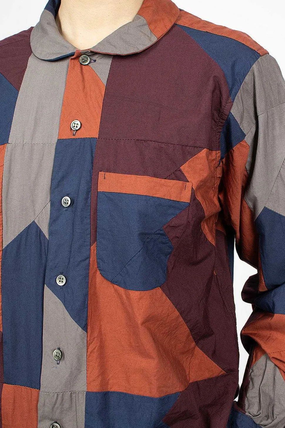 Rounded Collar Shirt Burgundy/Geo