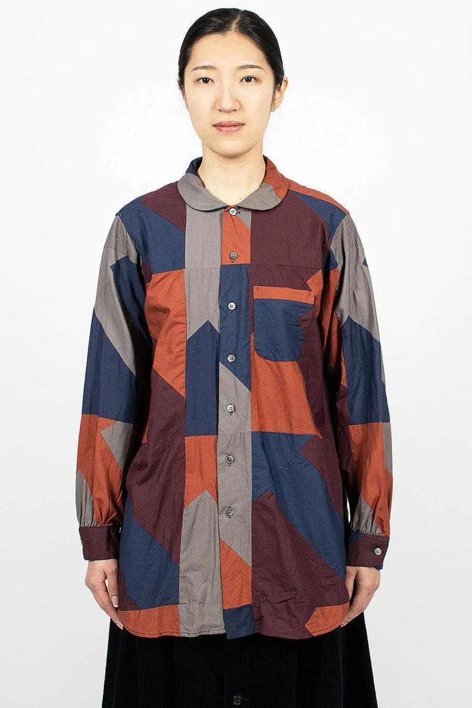 Rounded Collar Shirt Burgundy/Geo