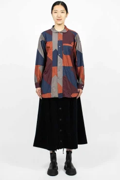 Rounded Collar Shirt Burgundy/Geo