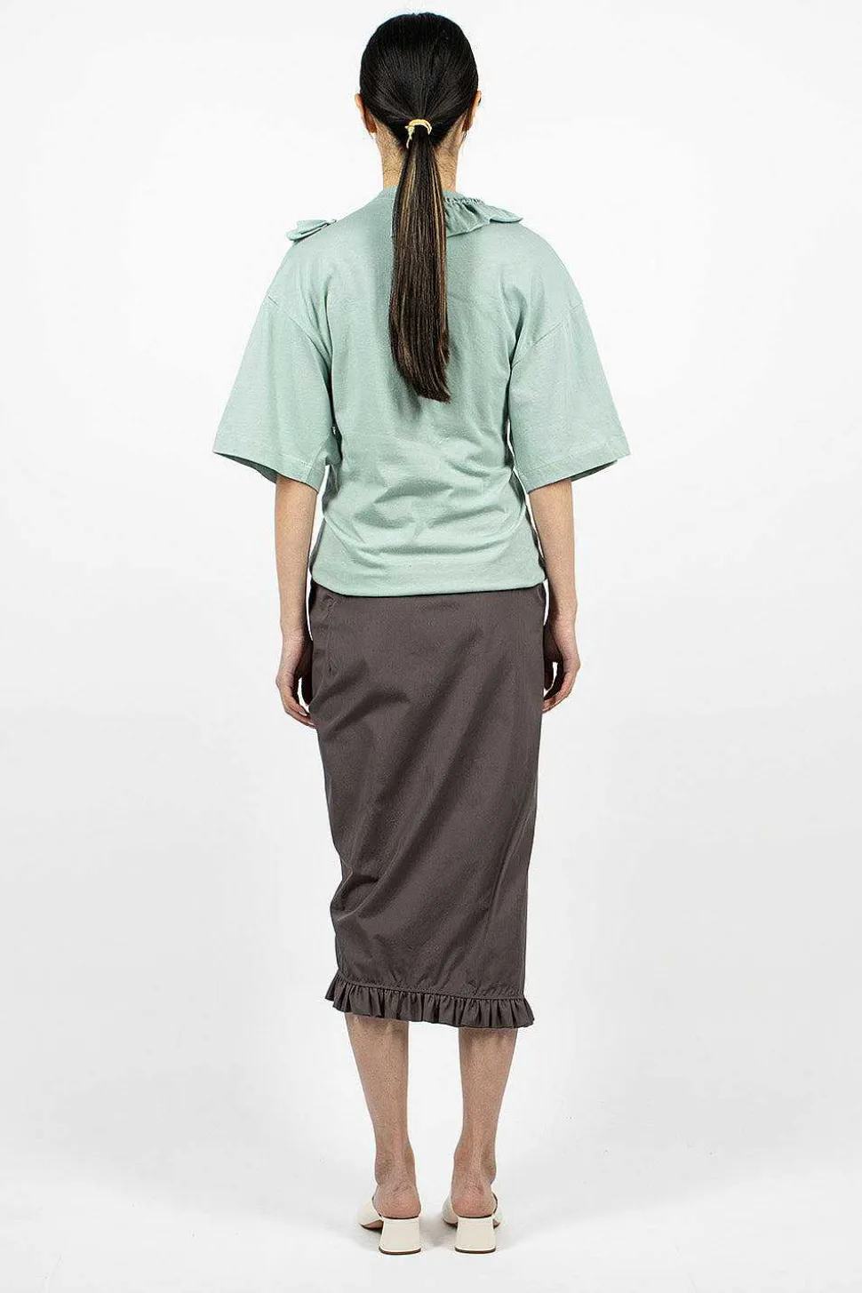 Ruffle Pencil Skirt Grey