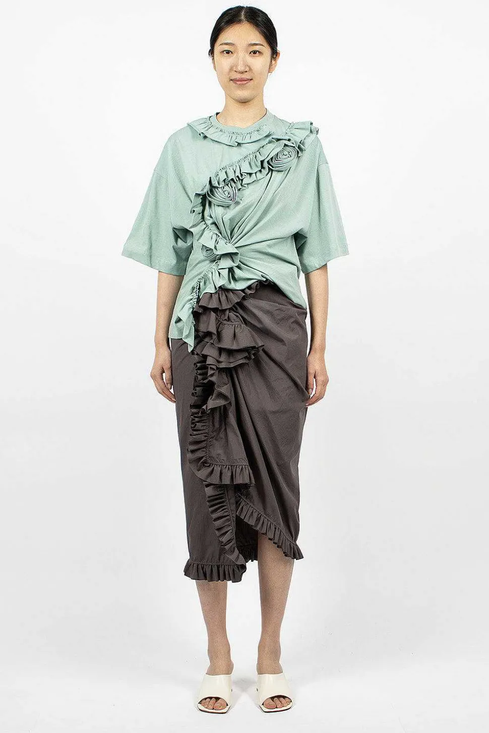 Ruffle Pencil Skirt Grey