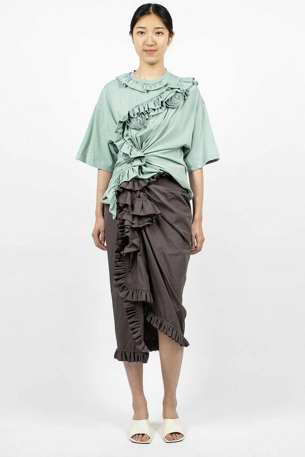 Ruffle Pencil Skirt Grey