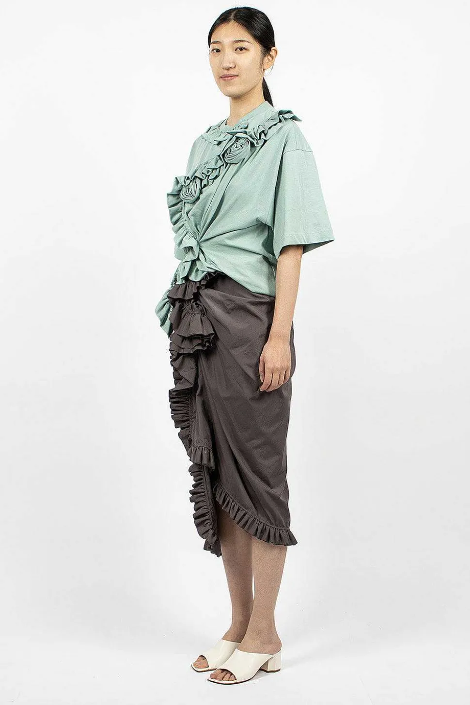 Ruffle Pencil Skirt Grey