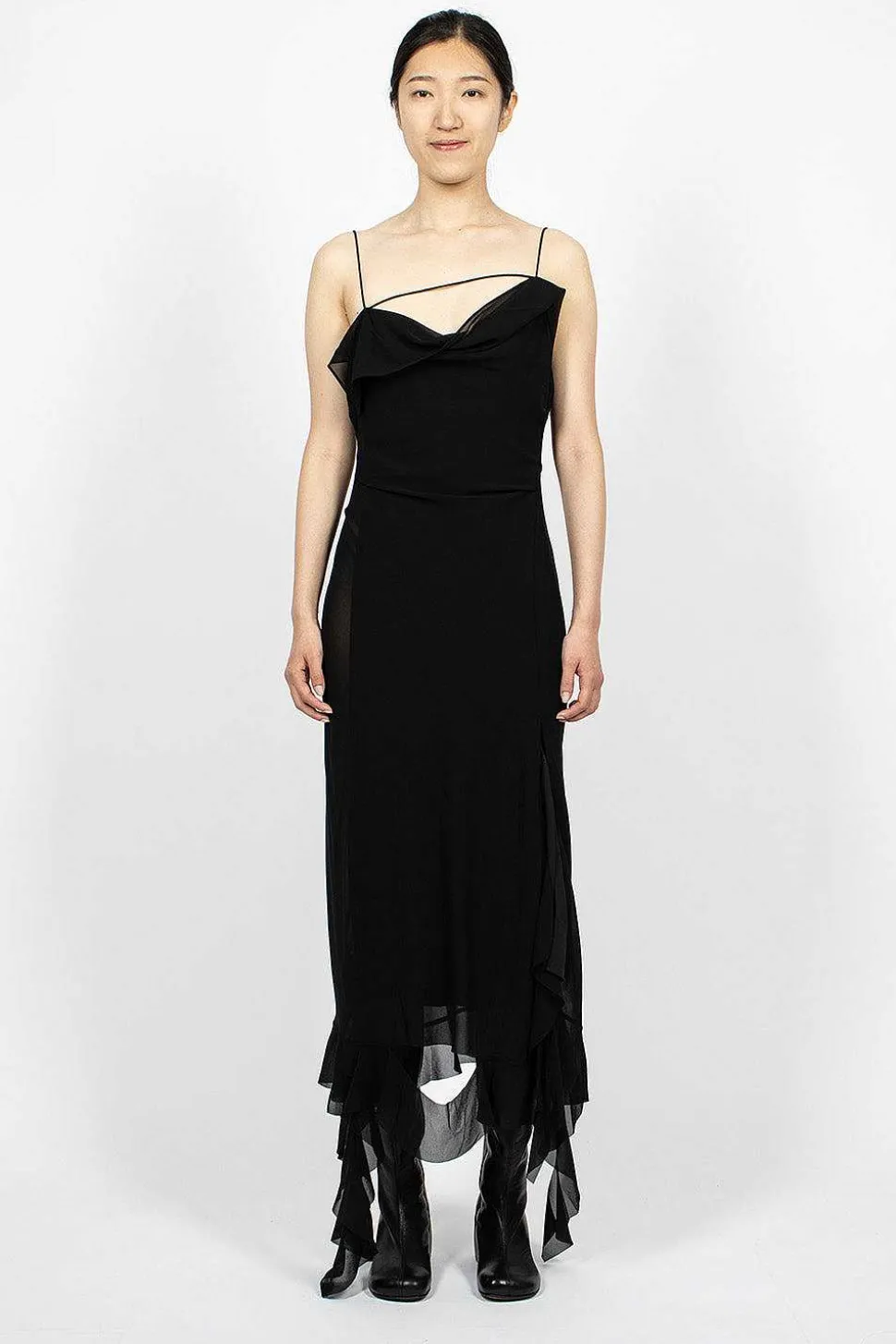 Ruffle Strap Dress Black