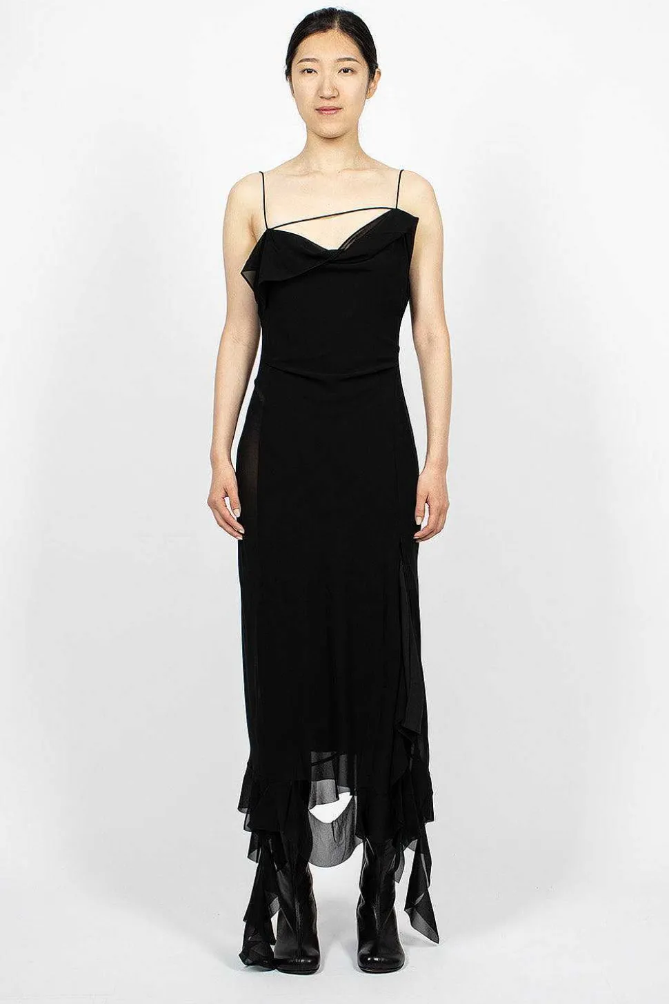 Ruffle Strap Dress Black