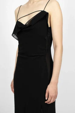 Ruffle Strap Dress Black