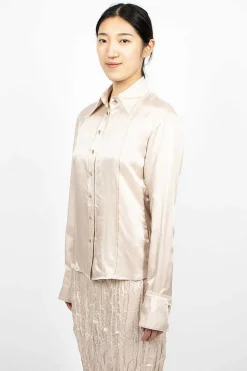 Satin Button-Up Shirt Pebble Beige