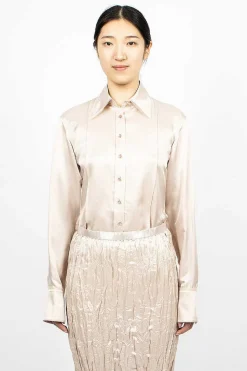 Satin Button-Up Shirt Pebble Beige