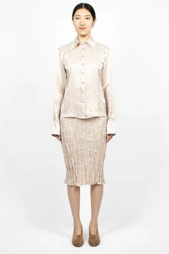 Satin Button-Up Shirt Pebble Beige
