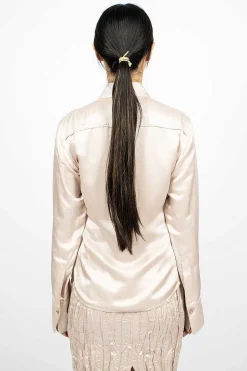 Satin Button-Up Shirt Pebble Beige