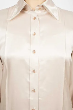 Satin Button-Up Shirt Pebble Beige