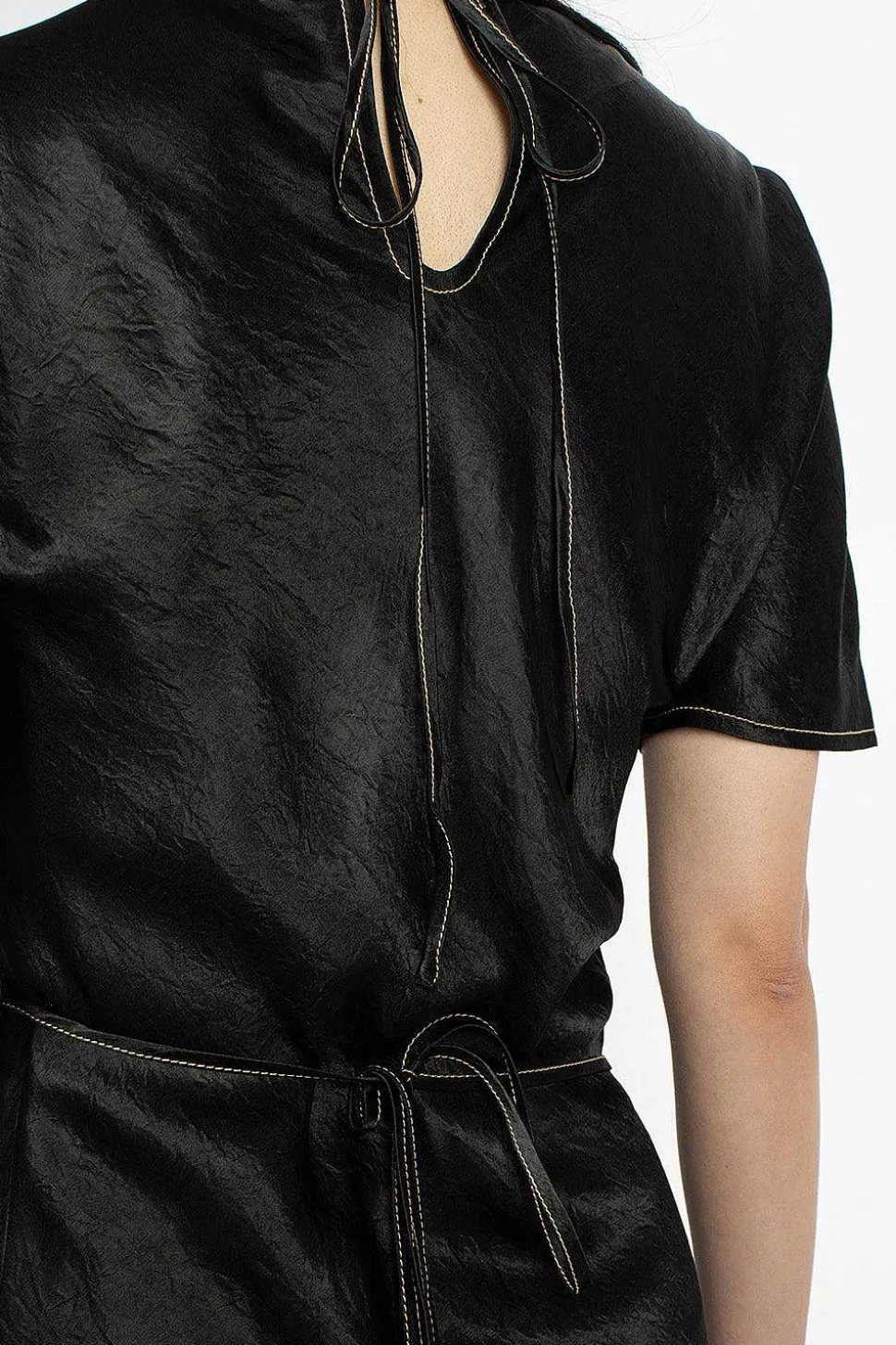Satin Wrap Dress Black