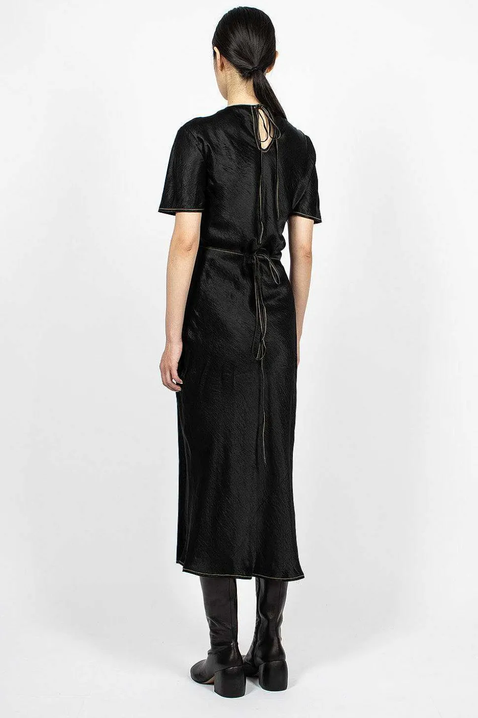 Satin Wrap Dress Black