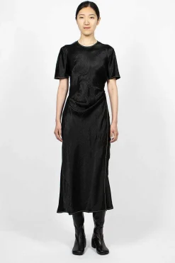 Satin Wrap Dress Black
